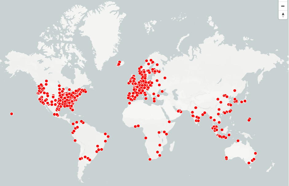 Locations of the world’s data centers