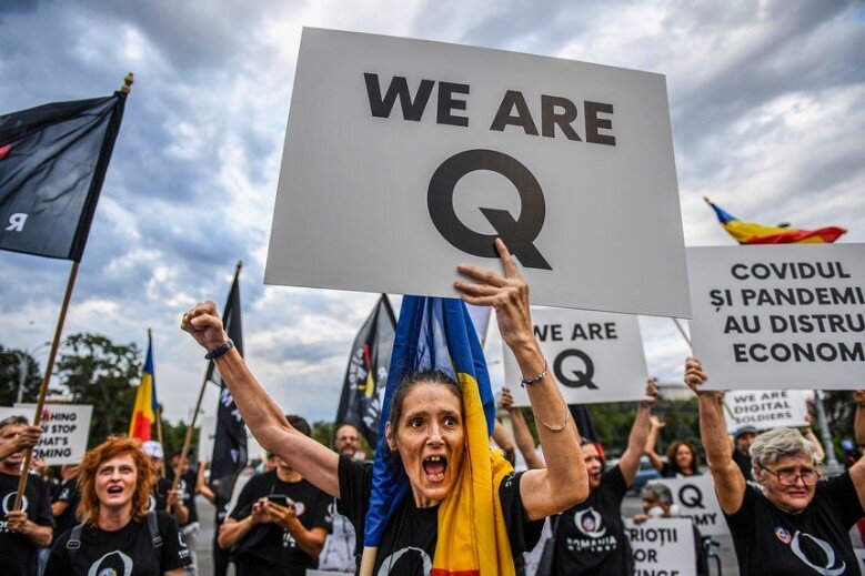 QAnon supporters in Romania